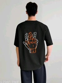 KAJARU PRINTED MEN OVER SIZE T SHIRT - Black, S-316073568