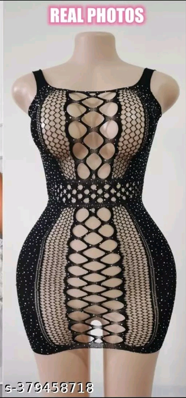 Victor By Shipra Sexy fishnet Rhinestone crystal body stocking bodystocking Dress Lingerie Only for Bust and waist Size (28to36) - Black, XS