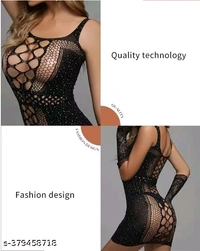 Victor By Shipra Sexy fishnet Rhinestone crystal body stocking bodystocking Dress Lingerie Only for Bust and waist Size (28to36) - Black, XS