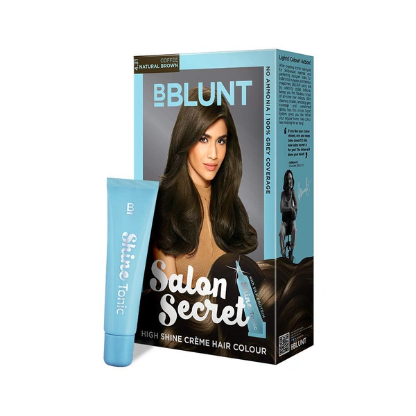 BBlunt Bblunt Salon Secret High Shine Crème Hair Colour, 100g - 4.31 (Coffee Natural Brown) With Shine Tonic, 8ml Buy 2 Get 1 Free  - Free Size, Coffee Natural Brown