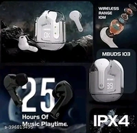 UAG(URBN ARMR GEAR)Ultrapod True Wireless Bluetooth Headphone with 20 Hrs Playtime, Transparent Design , IPX4 Sweat Proof, 8mm HD Drivers, Compatible for all Smartphones which is comes with Deep Bass sound - Free Size