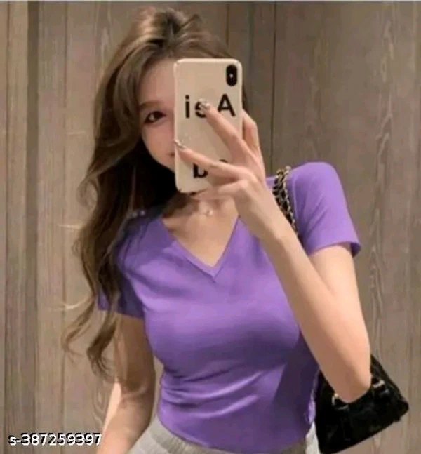 V NECK HALF BAJU LAVENDER - Purple, S