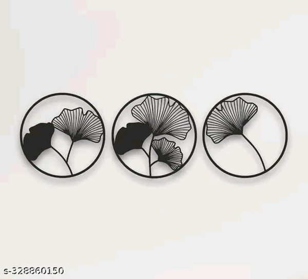 Lippan® Flower Wall Art, Geometric Flower Sign, Ginkgo Biloba Leaf, Wooden Wall Decoration - Black, Free Size