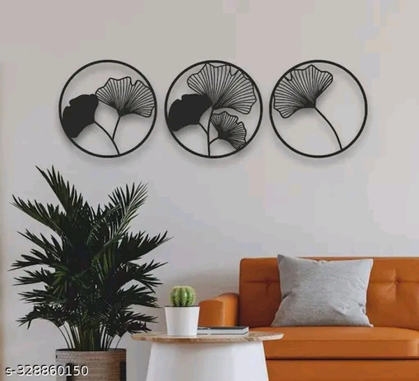 Lippan® Flower Wall Art, Geometric Flower Sign, Ginkgo Biloba Leaf, Wooden Wall Decoration - Black, Free Size