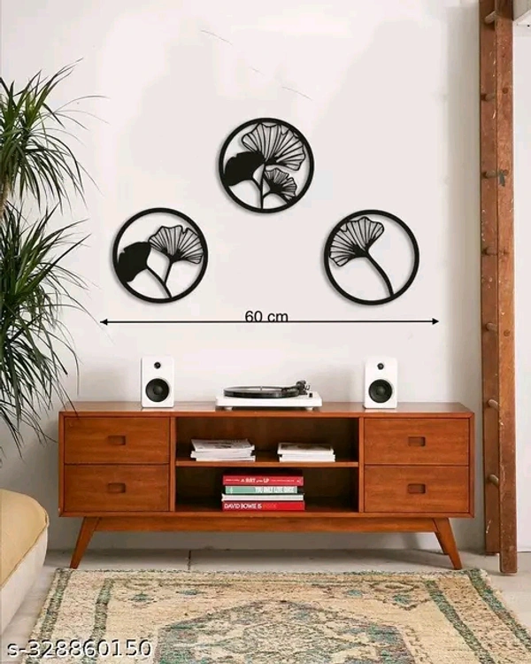 Lippan® Flower Wall Art, Geometric Flower Sign, Ginkgo Biloba Leaf, Wooden Wall Decoration - Black, Free Size