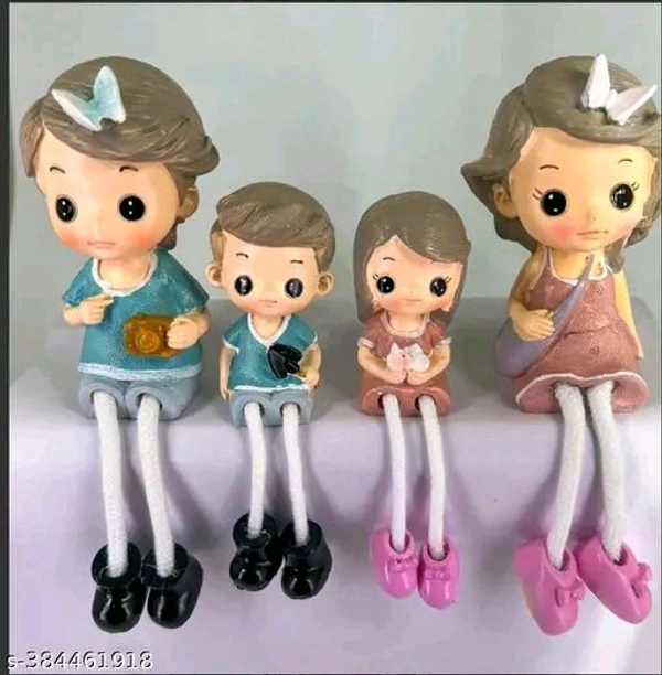 BLACK HORSE CREATION Hanging Legs Showpiece Family Sitting Dolls Miniature Figurine for Living Room Shelf Home Decor Items (Set of 4, Resin, Multicolor) - Free Size