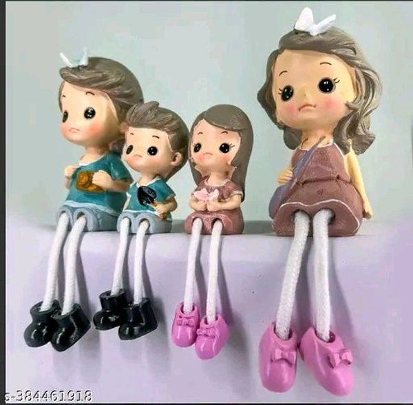 BLACK HORSE CREATION Hanging Legs Showpiece Family Sitting Dolls Miniature Figurine for Living Room Shelf Home Decor Items (Set of 4, Resin, Multicolor) - Free Size