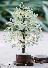 VIBESLE Green Jade Stone Tree, Chakra Tree, Crystal Tree of Life Feng Shui Gift Handmade Tree of Life Bonsai Money Tree Crystals Trees as Home Office Table Decorations Ornament Golden Wire  - Free Size