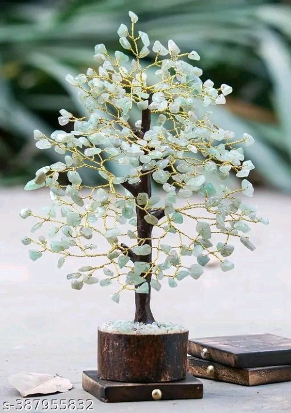 VIBESLE Green Jade Stone Tree, Chakra Tree, Crystal Tree of Life Feng Shui Gift Handmade Tree of Life Bonsai Money Tree Crystals Trees as Home Office Table Decorations Ornament Golden Wire  - Free Size