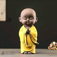 VANSJ STORE Polyresin Yellow Buddha Namaste Monk Statue for Home Decor 25 CM Showpiece Small Laughing Idol for Living Room (Namaste Yellow Monk) - Free Size