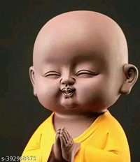 VANSJ STORE Polyresin Yellow Buddha Namaste Monk Statue for Home Decor 25 CM Showpiece Small Laughing Idol for Living Room (Namaste Yellow Monk) - Free Size