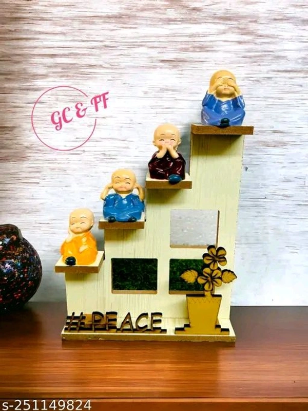 GRACIE COLLECTION'S HANDCRAFTED BABY MONK SHOWPIECE WITH WOODEN DESIGN BASE & CRAFTING FOR YOUR LIVING ROOM,DRAWING ROOM,STUDY ROOM ETC - Free Size