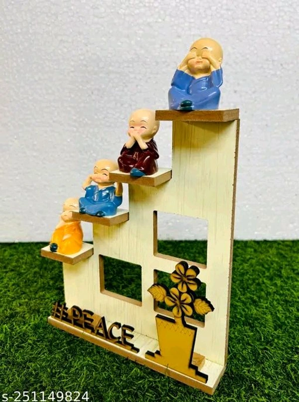 GRACIE COLLECTION'S HANDCRAFTED BABY MONK SHOWPIECE WITH WOODEN DESIGN BASE & CRAFTING FOR YOUR LIVING ROOM,DRAWING ROOM,STUDY ROOM ETC - Free Size