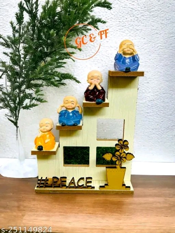GRACIE COLLECTION'S HANDCRAFTED BABY MONK SHOWPIECE WITH WOODEN DESIGN BASE & CRAFTING FOR YOUR LIVING ROOM,DRAWING ROOM,STUDY ROOM ETC - Free Size
