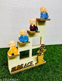 GRACIE COLLECTION'S HANDCRAFTED BABY MONK SHOWPIECE WITH WOODEN DESIGN BASE & CRAFTING FOR YOUR LIVING ROOM,DRAWING ROOM,STUDY ROOM ETC - Free Size