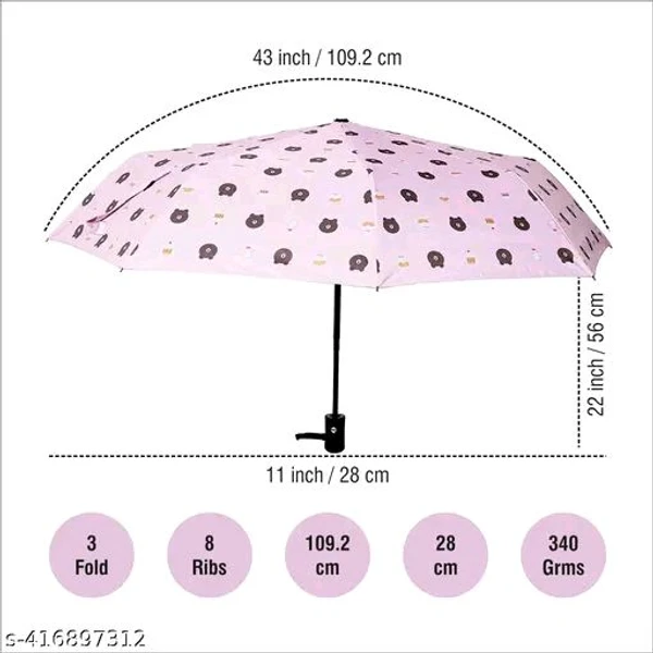 KEKEMI 3 Fold Automatic Sun & Rain Umbrella for Men & Women (Pack of 1) - Free Size, Pink