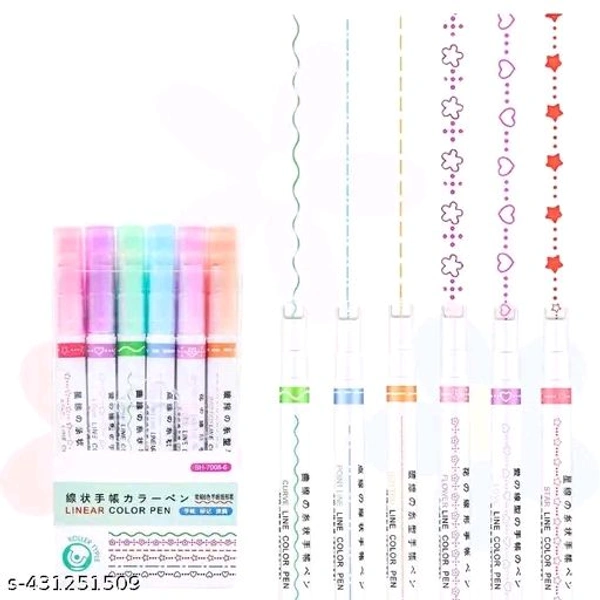 Linear Color Pen Highlighter Pen Set Line Markers Colors For Adults&Kids|Roller Line Marker School Stationery Kit|Pen Roller Type 6 Design & 6 Colors Pack of 6. - Multicolor, Free Size