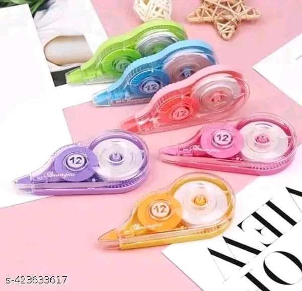Correction Tape - Pack of 2 Pcs 12 Meter X 5 MM, for Journal, Correction Pen, Whitener for Correction, Stationary Items (Any 2 Random Color sent) - Multicolor, Free Size