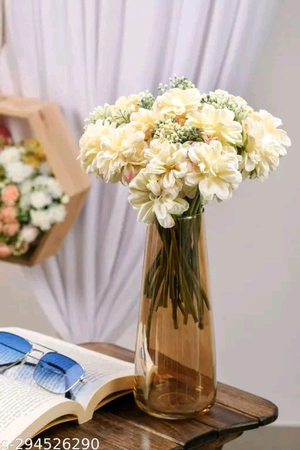 1 Bunch Artificial Dahlia Fake Flowers for Home Decoration, Craft, Gifting, Wedding, Marriage, Festival, Office, Bedroom, Balcony, Living Room, Gift, Table, Showpiece Plants, Art and Craft DIY, Diwali, Navratri Pooja Decoration Items(Without Vase Pot)(off White, Pack of 1) - White, Free Size