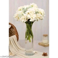 1 Bunch Artificial Dahlia Fake Flowers for Home Decoration, Craft, Gifting, Wedding, Marriage, Festival, Office, Bedroom, Balcony, Living Room, Gift, Table, Showpiece Plants, Art and Craft DIY, Diwali, Navratri Pooja Decoration Items(Without Vase Pot)(off White, Pack of 1) - White, Free Size
