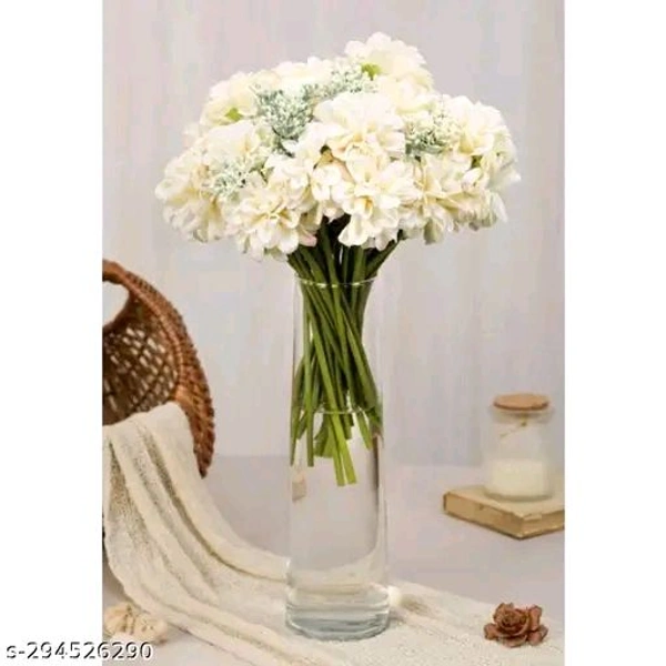 1 Bunch Artificial Dahlia Fake Flowers for Home Decoration, Craft, Gifting, Wedding, Marriage, Festival, Office, Bedroom, Balcony, Living Room, Gift, Table, Showpiece Plants, Art and Craft DIY, Diwali, Navratri Pooja Decoration Items(Without Vase Pot)(off White, Pack of 1) - White, Free Size