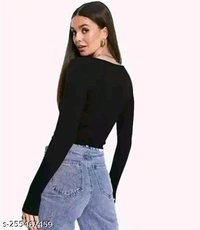 V-Neck Cut Designer TOP & Tunics for Women and Girls Ribbed Lycra Material Full Sleeves V Neck Cut TOP TRENDI Look TOP - 1️⃣, S