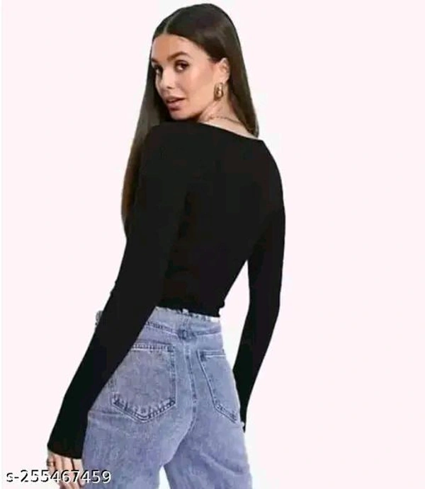 V-Neck Cut Designer TOP & Tunics for Women and Girls Ribbed Lycra Material Full Sleeves V Neck Cut TOP TRENDI Look TOP - 1️⃣, S