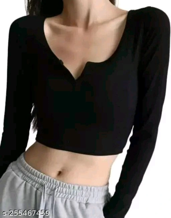 V-Neck Cut Designer TOP & Tunics for Women and Girls Ribbed Lycra Material Full Sleeves V Neck Cut TOP TRENDI Look TOP - 1️⃣, S