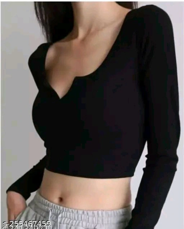 V-Neck Cut Designer TOP & Tunics for Women and Girls Ribbed Lycra Material Full Sleeves V Neck Cut TOP TRENDI Look TOP - 1️⃣, S
