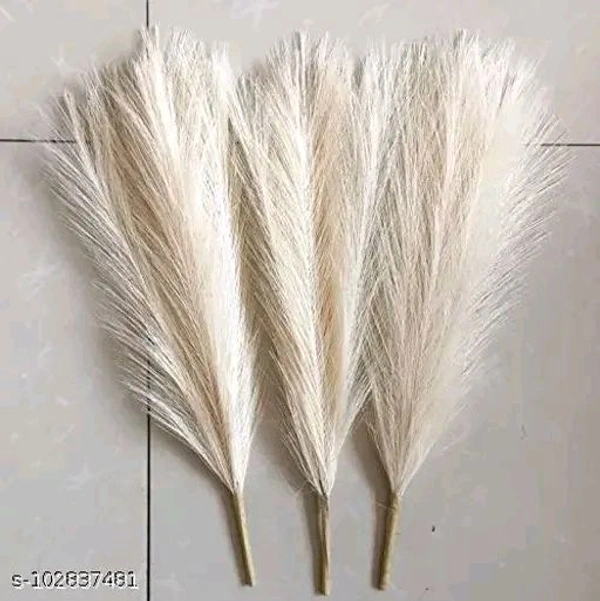 3 Pcs Artificial Faux Pampas Grass For Home Decoration, Craft, Gifting, Wedding Decoration, Marriage Decoration, Festival Decoration, Office, Bedroom, Balcony, Living Room, Gift, Table Decoration, Showpiece Plants, Art and Craft DIY (Off White, Height 41 cm) - Off White, Free Size