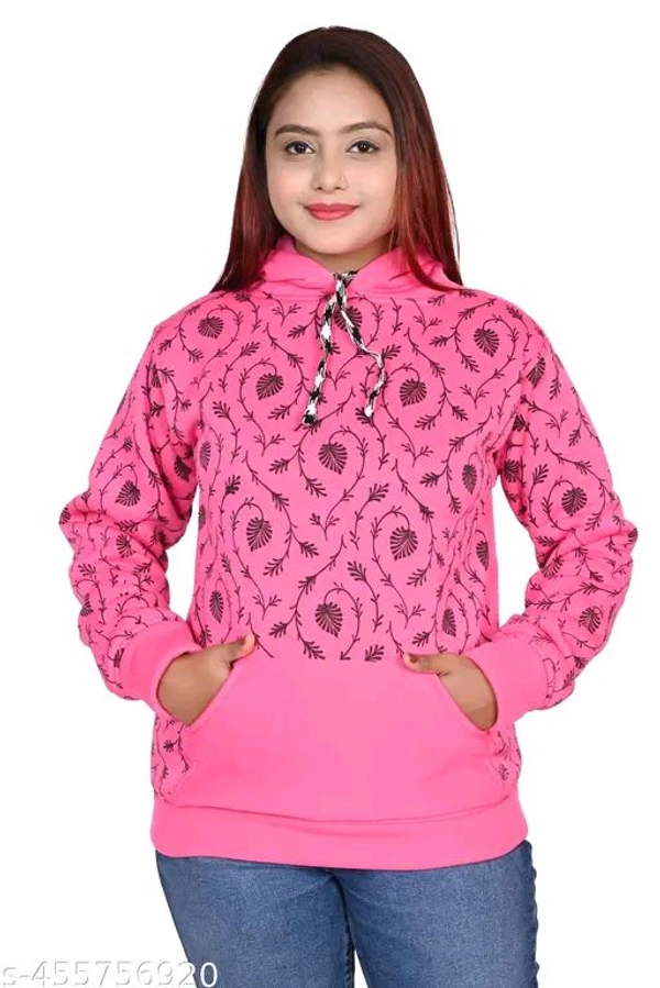 Girls Printed Hooded Sweatshirt | Pink colour | regular fit women hoodie  - Pink, L