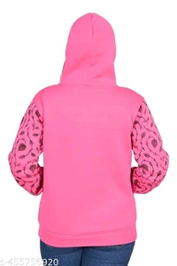 Girls Printed Hooded Sweatshirt | Pink colour | regular fit women hoodie  - Pink, L