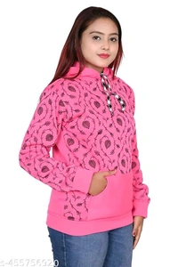 Girls Printed Hooded Sweatshirt | Pink colour | regular fit women hoodie  - Pink, L