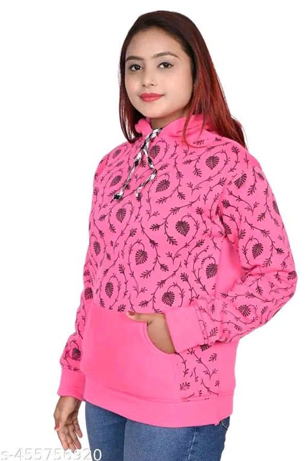 Girls Printed Hooded Sweatshirt | Pink colour | regular fit women hoodie  - Pink, L