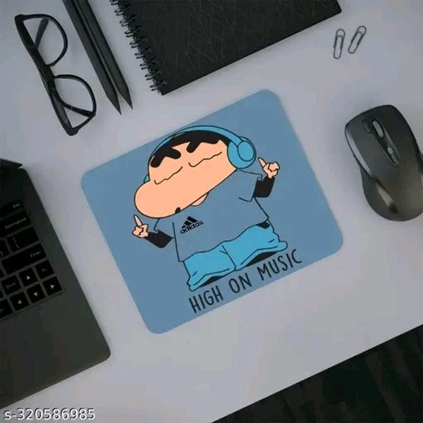 Shinchan High On Music Design Printed 3mm Thick Non-Slip Rubber Mouse Pad for Computer Laptop and Gaming (9 inch X 7.5 inch), (M75) - Blue, Free Size