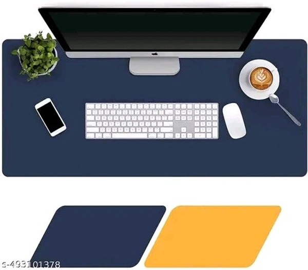 PU Leather Desk Mat – Dual-Sided Waterproof Desk Pad Blotter for Office & Home – Large 80×40 CM Laptop Keyboard Mouse Pad with Non-Slip Surface (Navy Blue + Orange, 1.8MM Thick) - Multicolor, Free Size