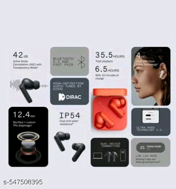 CMF Buds 42 dB Active Cancellation, Ultra Bass Technology, 35.5 Hrs playtime Bluetooth Gaming (Orange, True Wireless) - Red Orange, Free Size