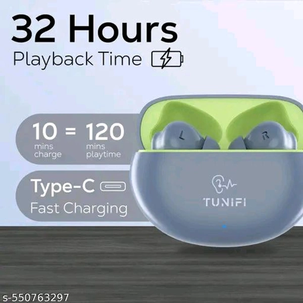 Tunifi Buds 3 – Truly Wireless Bluetooth Earbuds with 40Hrs Playtime, ENC, 10mm Drivers, Deep Bass, Low Latency, Smart Touch Controls, Type-C, IPX5 (Multi colour) - Gull Gray