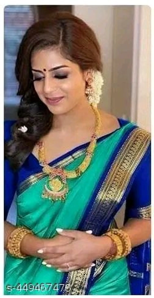 Plain cotton silk saree - Blue, Free Size