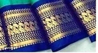 Plain cotton silk saree - Blue, Free Size