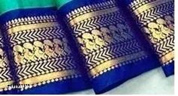 Plain cotton silk saree - Blue, Free Size