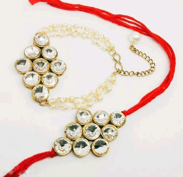 | Beautiful Thread & Kundan Couple Rakhi Rakhi For Bhaiya and bhabhi - Free size