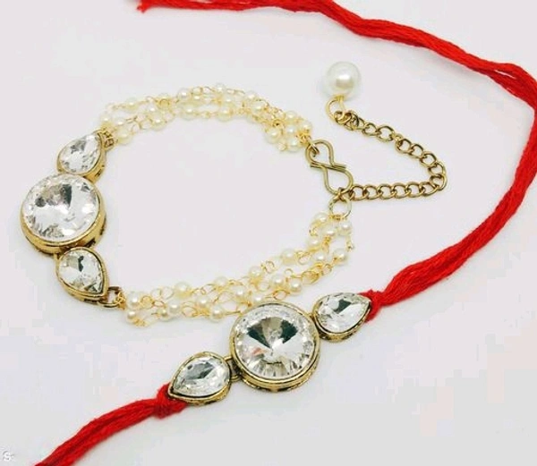  Beautiful Thread & Kundan Couple Rakhi Rakhi For Bhaiya and bhabhi - Free Size