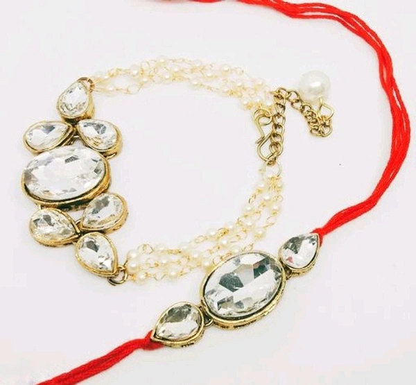 Beautiful Thread & Kundan Couple Rakhi Rakhi For Bhaiya and bhabhi - Free size