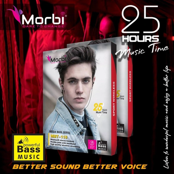 Morbi Wireless Headphone 25 Hours Battery Backup - Powerful Bass Music - black