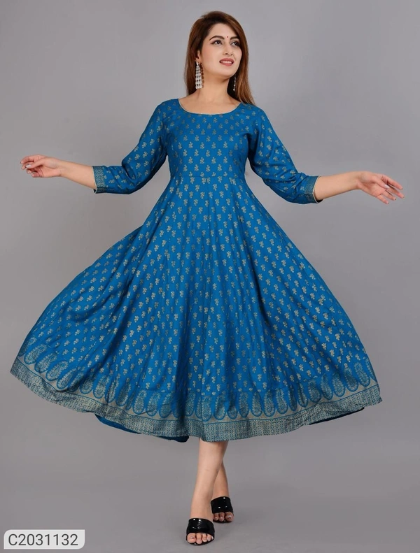 Gorgeous Foil Printed Rayon Festive Kurti  - C