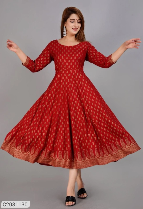 Gorgeous Foil Printed Rayon Festive Kurti  - E