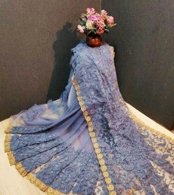 TRENDY NEW NET EMBRODRY SAREE WITH RICH  BLOUSE - S-1