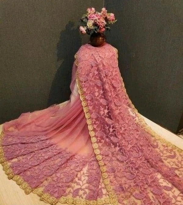TRENDY NEW NET EMBRODRY SAREE WITH RICH  BLOUSE - S-2