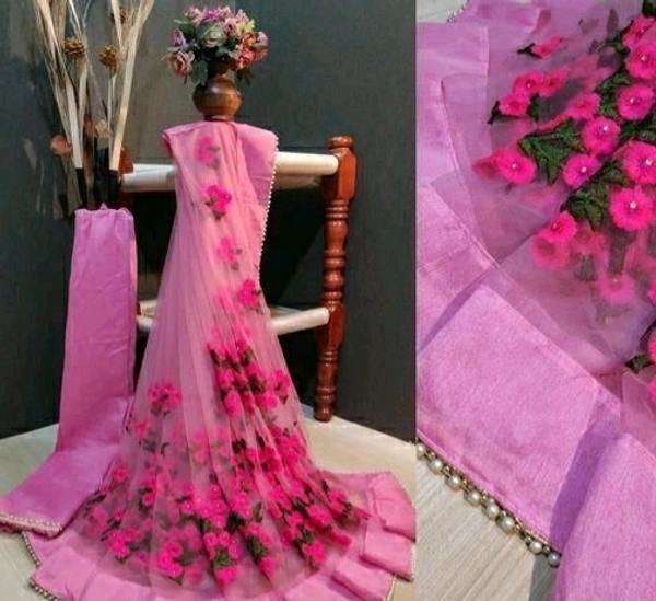 Women's Net Saree With Unstitched Blouse Piece - S-5
